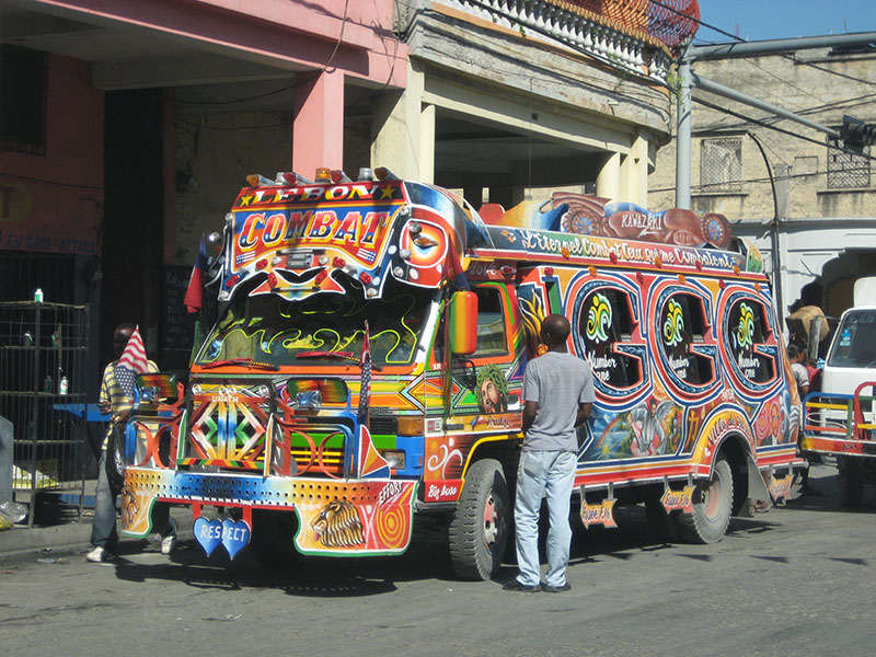 Very Colorful Haitian Bus on Grand Rue in Port-au-Prince